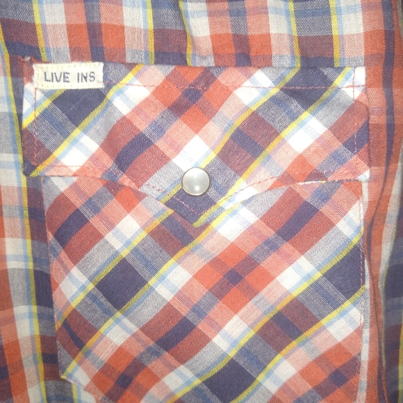 Vintage Plaid Live Ins Cowboy Western Wear S/S Pearl Snap Button Up Shirt 16-34 - Picture 2 of 5